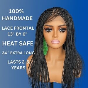 🔥 100% Handmade Full Lace Micro Braided Wig | 34” | Heat Safe | Lasts 2–5 Yrs |